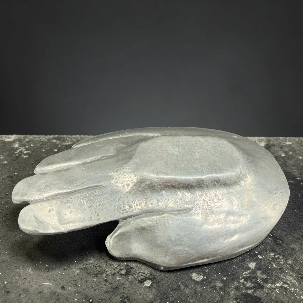 Patrick Meyer Pewter Art Hand Brutalist Modernist Jewelry Trinket Dish Catchall‎